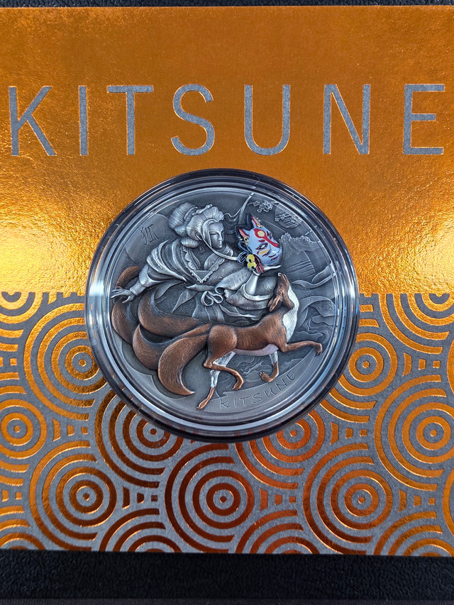 2022 Niue Kitsune 2 oz Silver Antique Finish Coin – $5 Japanese Mythology Series