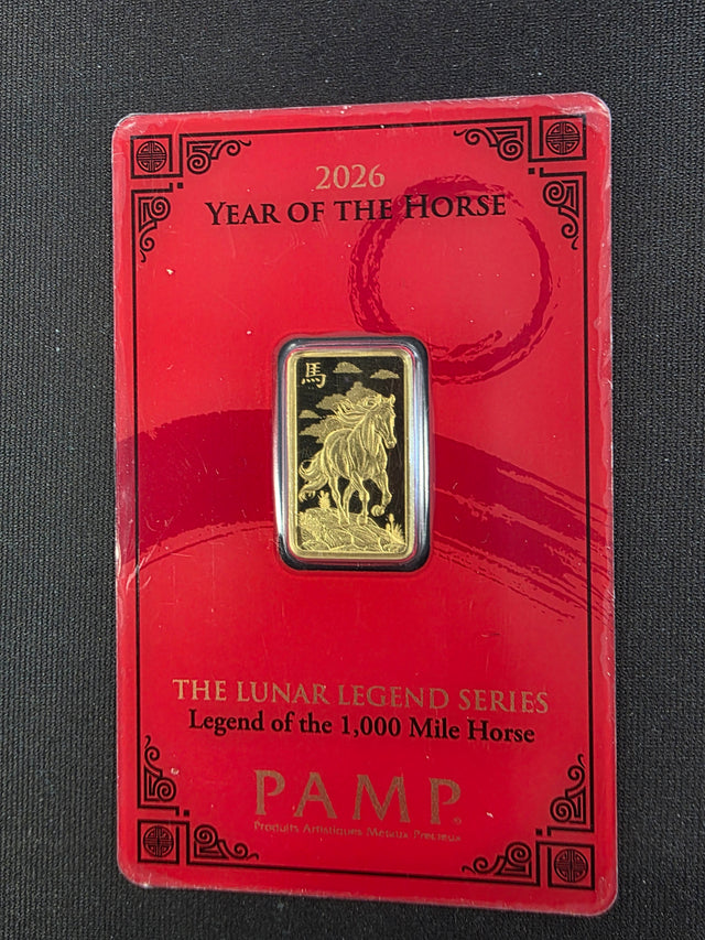 2026 PAMP Suisse Year of the Horse 5 g .9999 Fine Gold Bar – Lunar Legend Series, Sealed with Assay Certificate