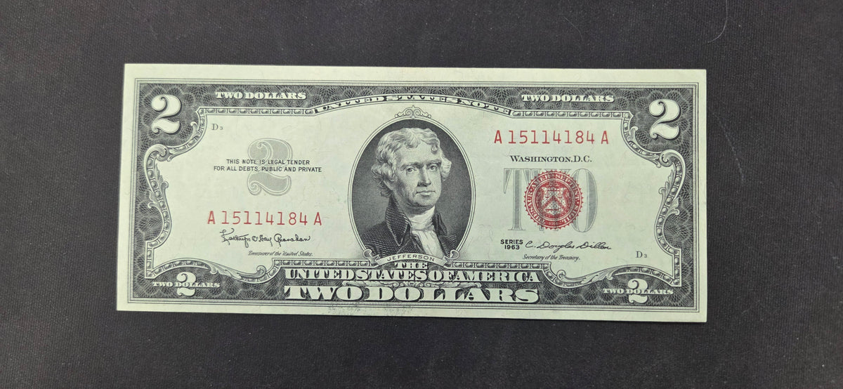 1963 $2 US Legal Tender Note – Red Seal, Series 1963, Jefferson
